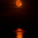 La luna appena sorta si rispecchia sul mare del Golfo di Sibari