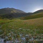 Campi a Forca Presta con il Monte Vettore sullo sfondo
